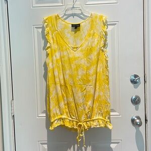 Lane Bryant Yellow Tie-Dye Ruffle Sleeveless Top Size 18/20 ( 2X ) White Flowy
